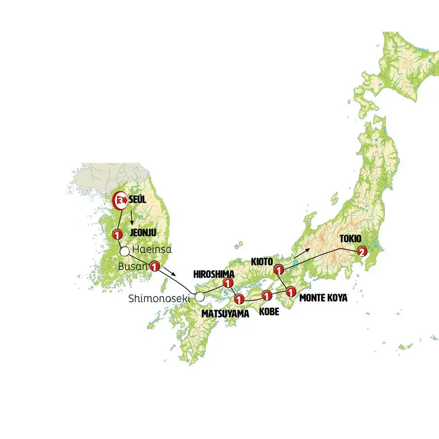 Mapa de la ruta — Clásicos de Corea y Japón Fin Tokio